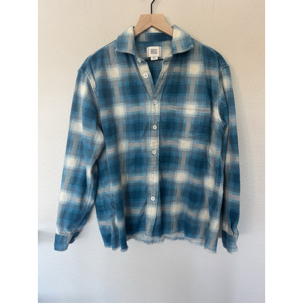 BDG urban Outfitter Thick Flannel Top With frayed Edge Blue Turquoise Size s-p